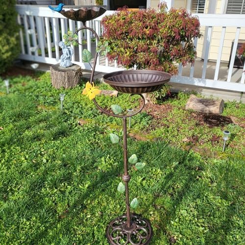 Metal Bird Baths for Outdoors, 44" Height Cast Iron Pedestal Bird Bath and Feeder, Vintage Sturdy Heavy Duty Birdbath Bowl, Tall Floral Accents Birdbaths for Garden Yard Patio Porch Decor