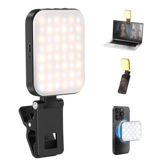 NEEWER BASICS Magnetic Selfie Light Compatible with MagSafe iPhone 16 15 Pro Max, Clip on Video Conference Lighting Fill Light for Computer Laptop Zoom Calls Live Streaming Outdoor Recording, BL48B