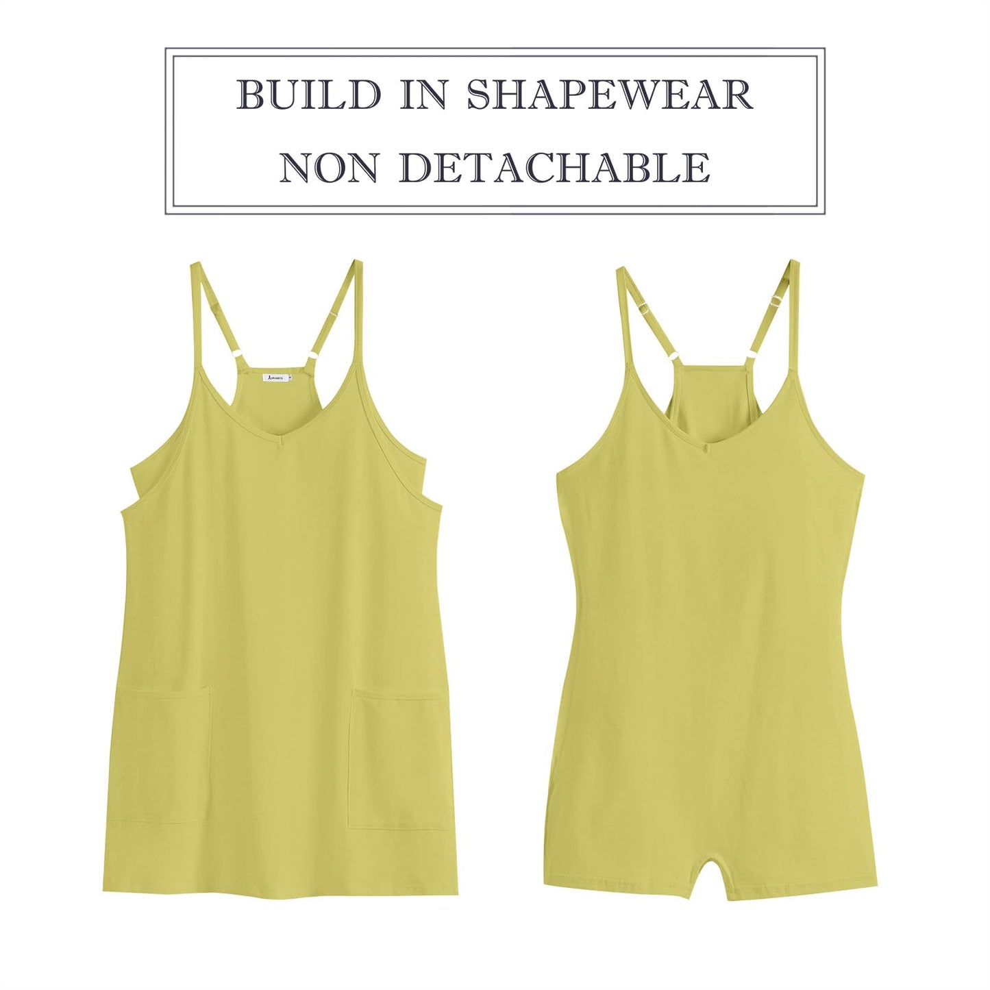 ANRABESS Women Summer Mini Romper Dress Workout Tennis Active Sports Athleisure Outfits Built in Shorts Trendy Vacation Light Green X-Smal