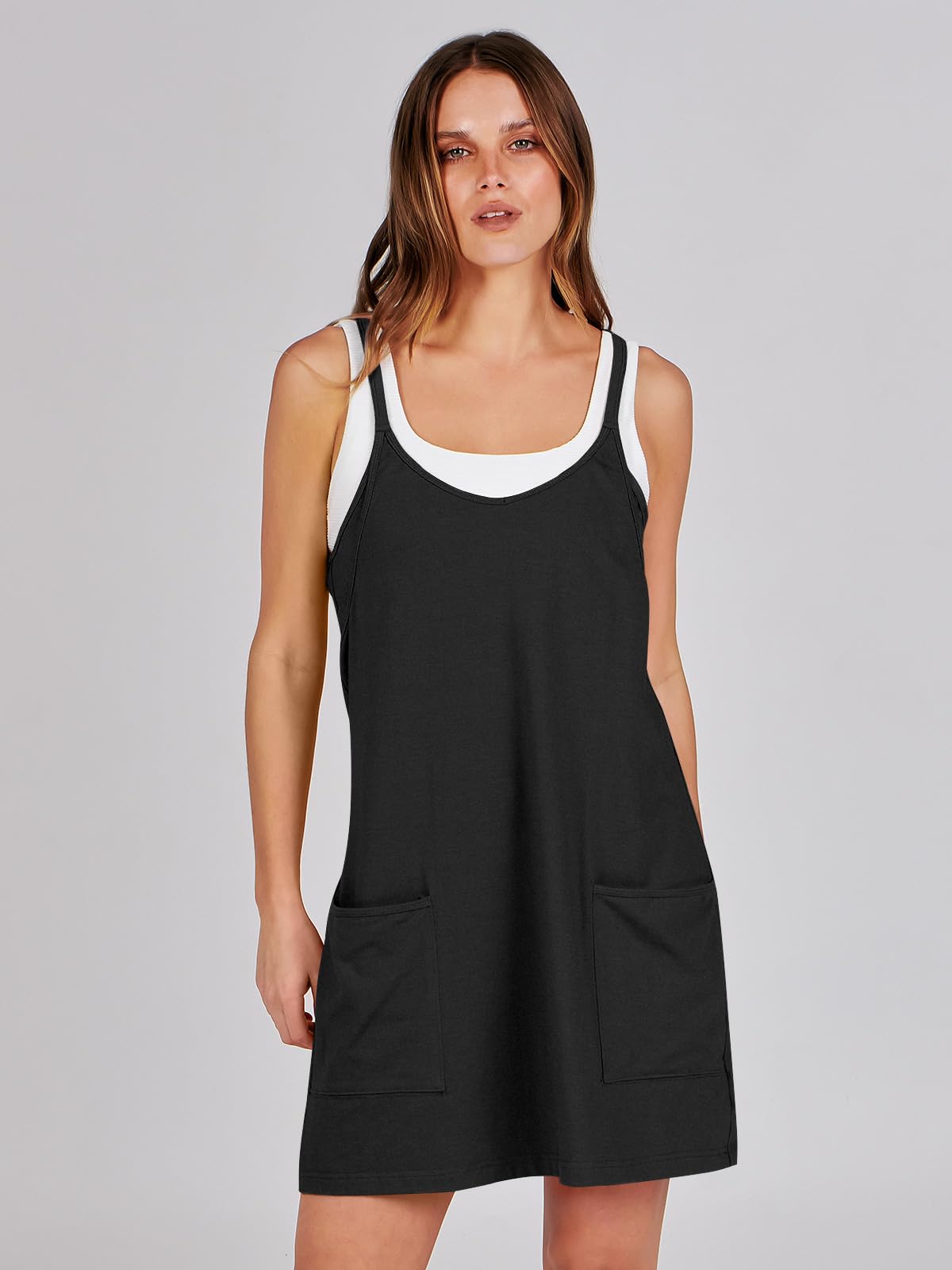 ANRABESS Women Summer Mini Romper Dress Workout Tennis Active Sports Athleisure Outfits Built in Shorts Trendy Vacation Black X-Smal