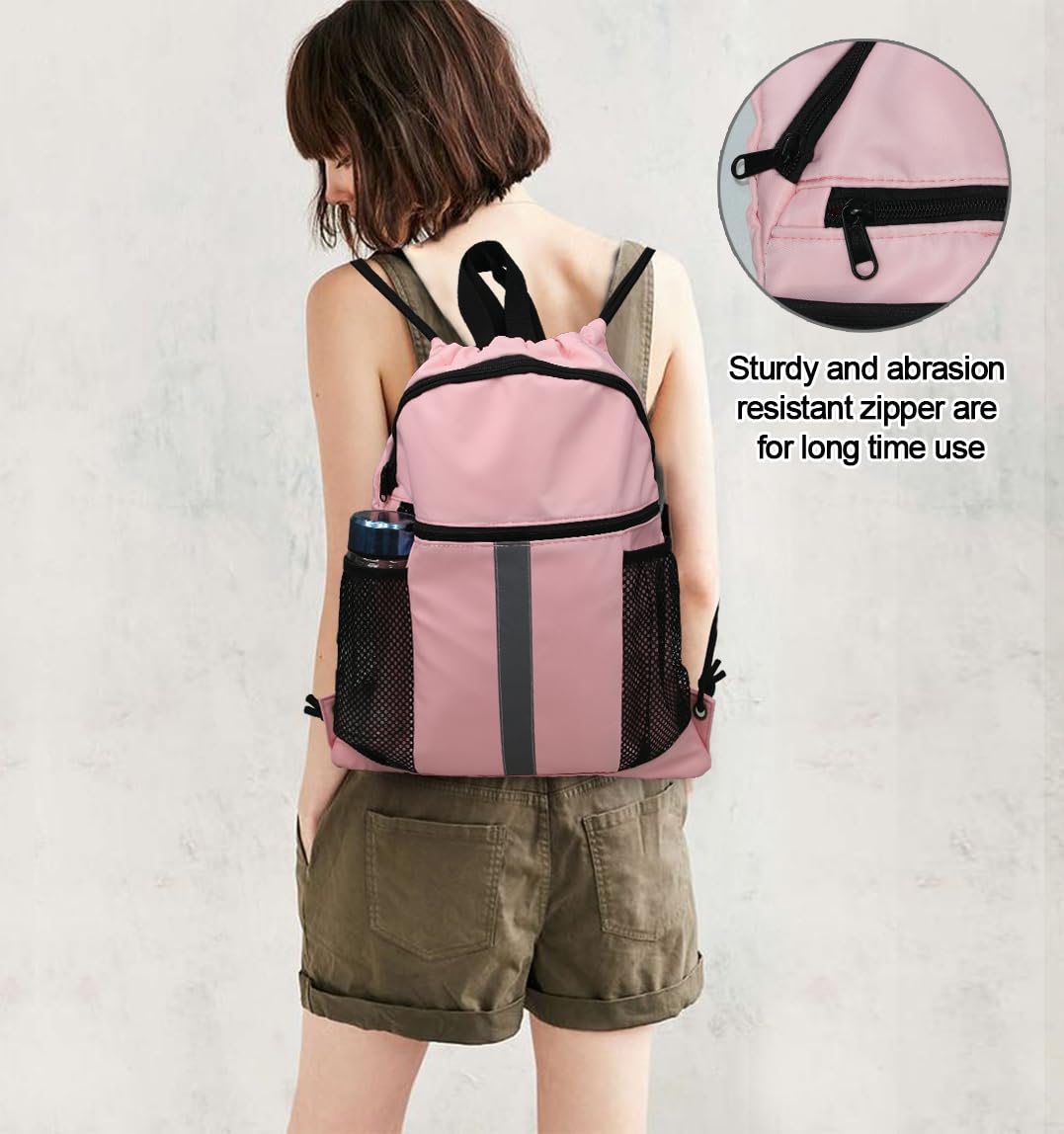 BeeGreen Wine Red Drawstring Backpack Bag with Shoe Compartment X-Large Gym Sports String Cinch Sackpack with Front Inside Zipper Pockets 75D
