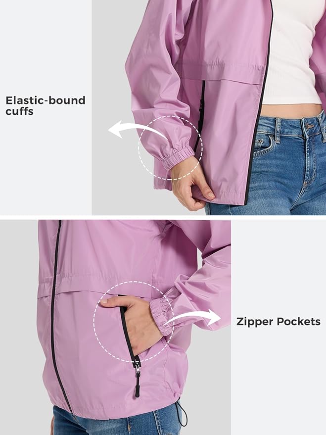 SaphiRose Lightweight Rain Jacket Women Waterproof Breathable Raincoat Packable Hooded Windbreaker