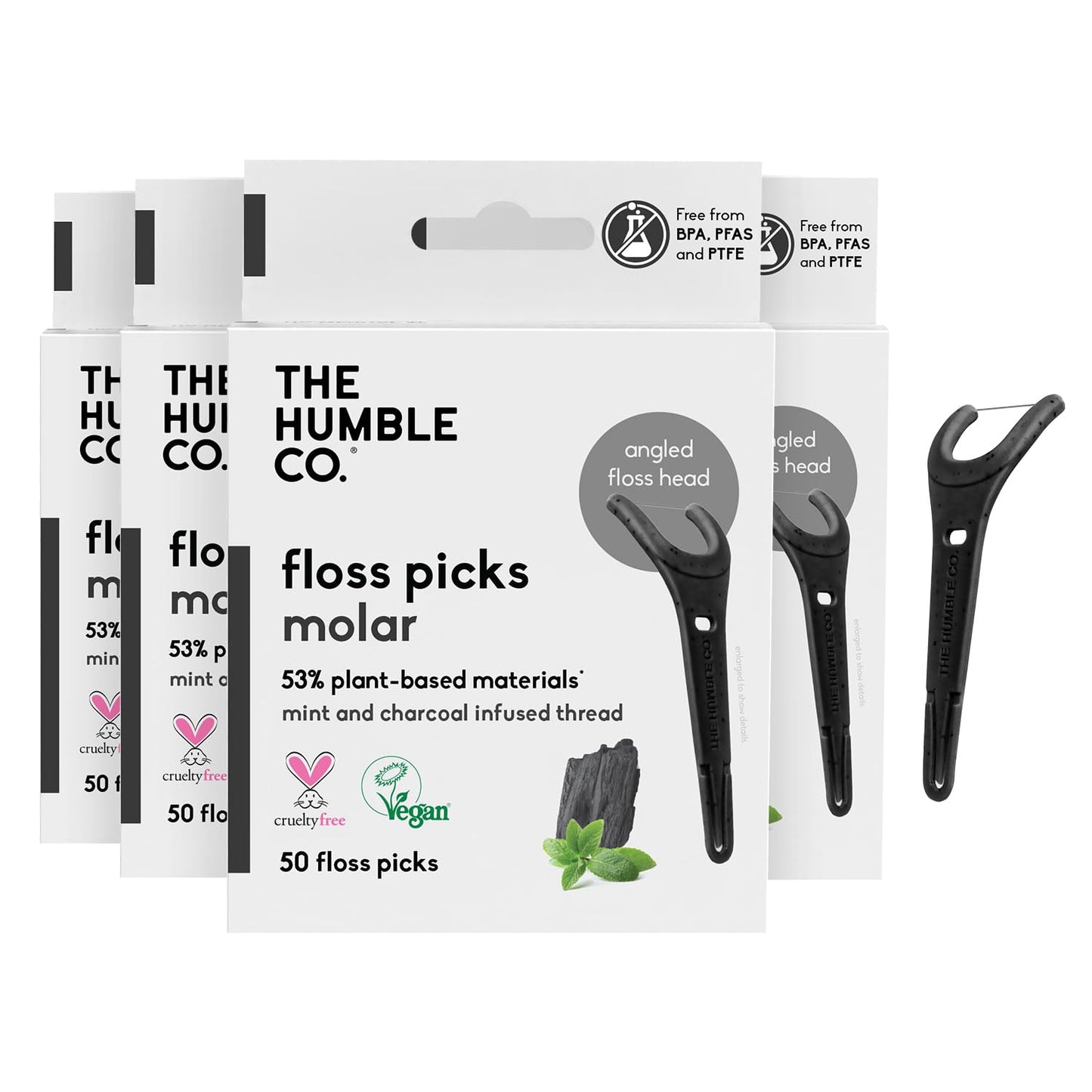 The Humble Co. Floss Picks (200 Count) – Plant Based Dental Floss Picks with Grip Handle for Superior Oral Care, Dental Hygiene, and Gum Health, Cruelty Free Tooth Floss Picks (Mint)