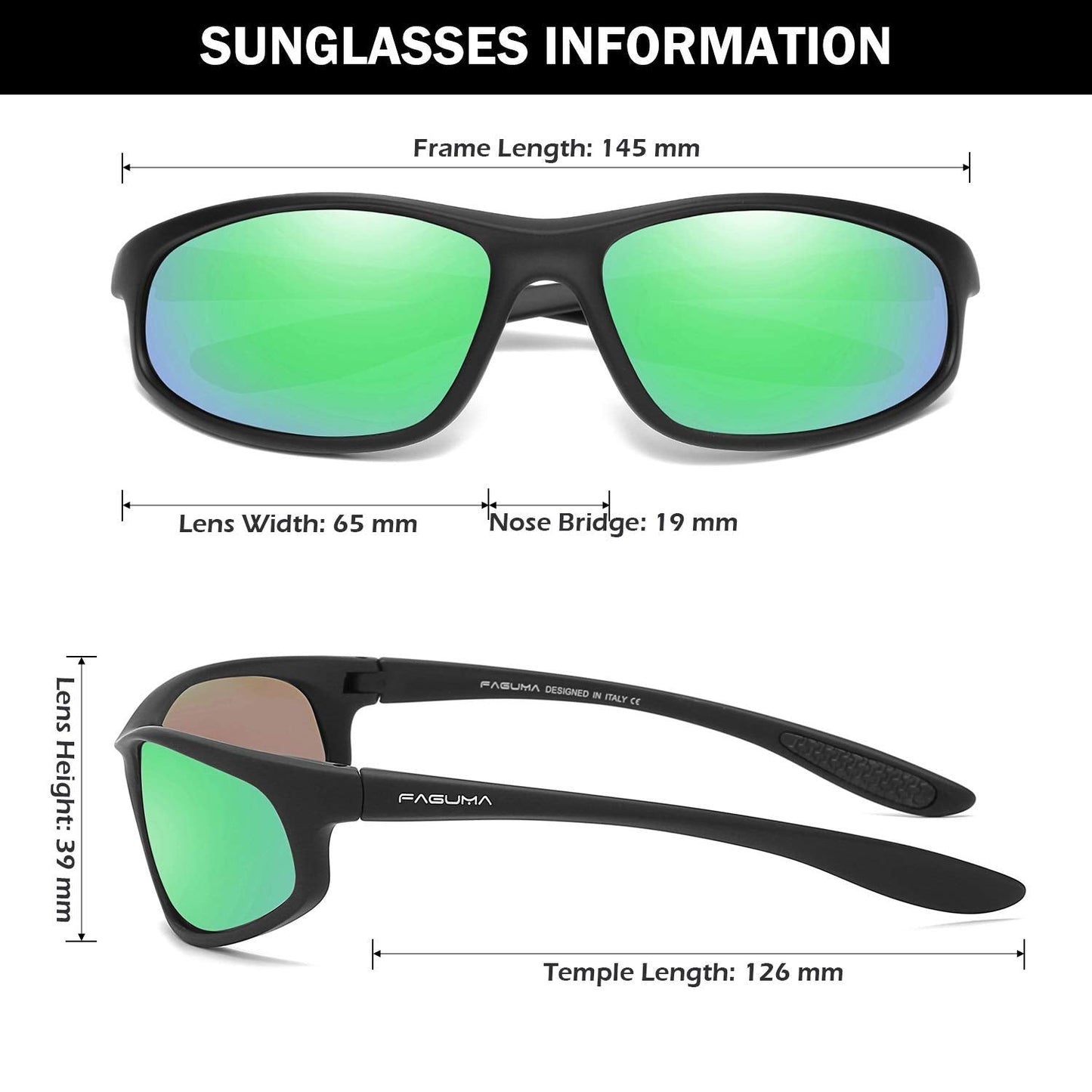FAGUMA Polarized Sports Sunglasses For Men Cycling Driving Fishing 100% UV Protection