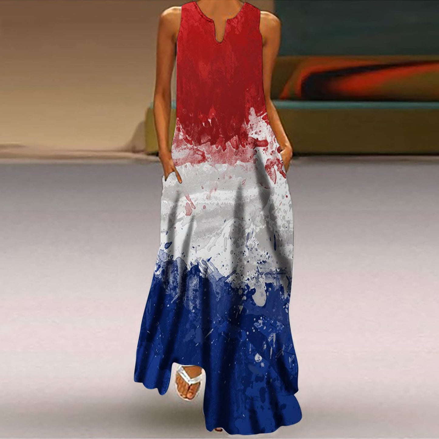 Summer Dresses for Women 2024 Plus Size Maxi Sundress for Women Trendy 2024 Summer Dress Floral Print V Neck Dresses Sleeveless Boho Dress Beach Outfits Straight Dresses for Women Knee Length