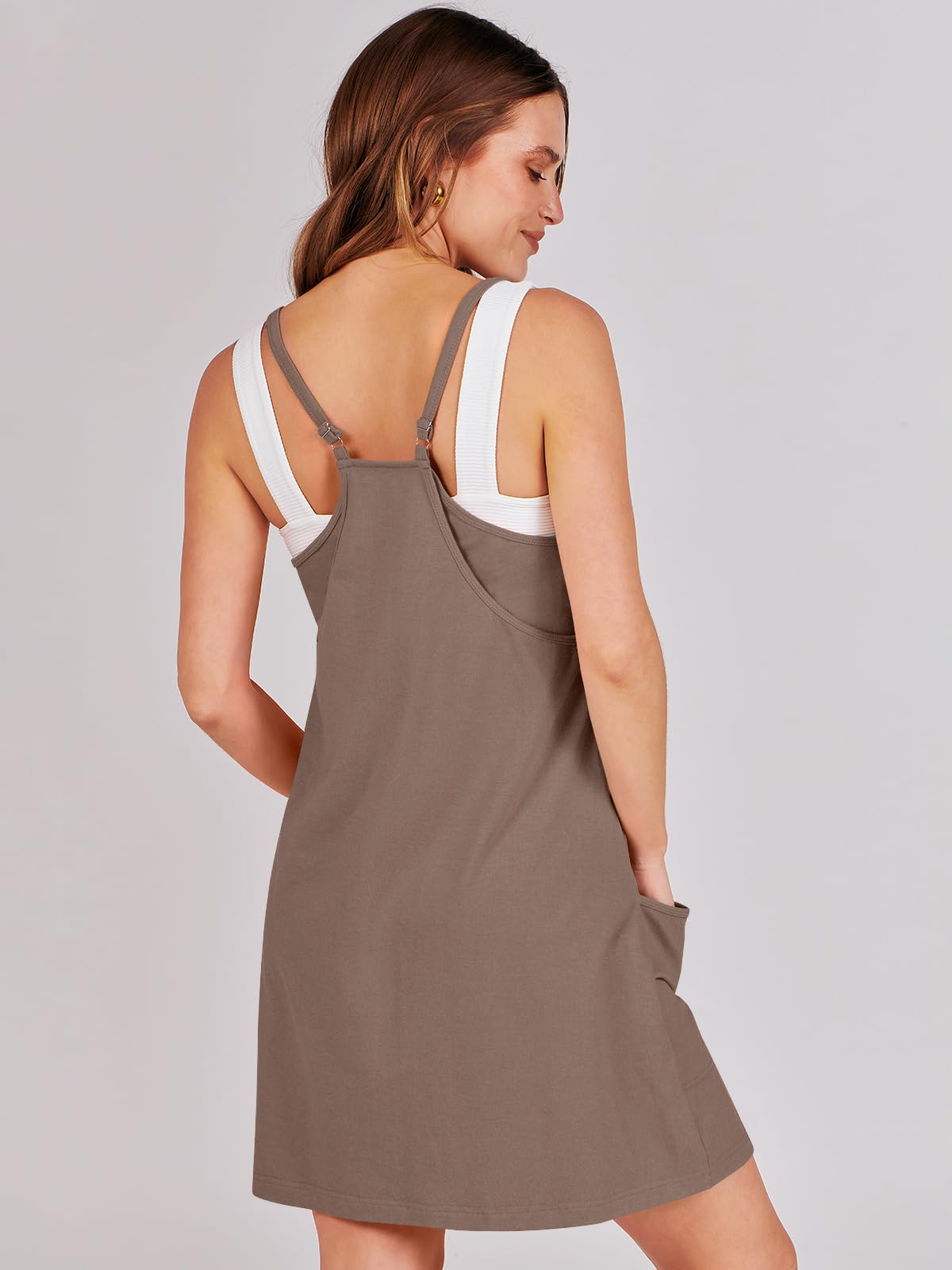 ANRABESS Women Summer Mini Romper Dress Workout Tennis Active Sports Athleisure Outfits built in Shorts Trendy Vacation Coffee X-Smal