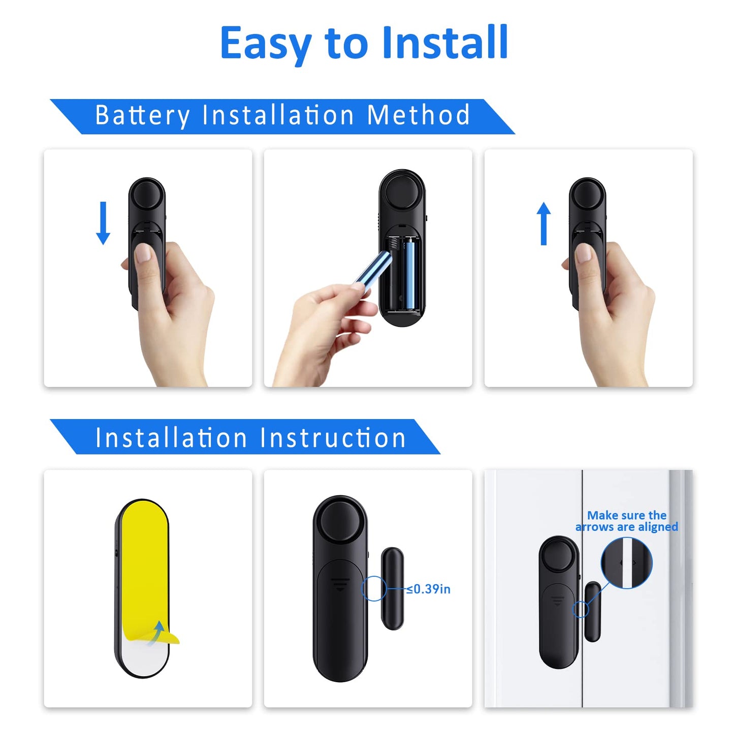 AKOYU Window and Door Alarm When Opened (2 Pack) for Kids Safety/Home Security, Wireless Opening Sensor Alarms for Sliding Glass Door, 120dB Burglar Alert, Ideal for Business,Garage,Apartment, Black