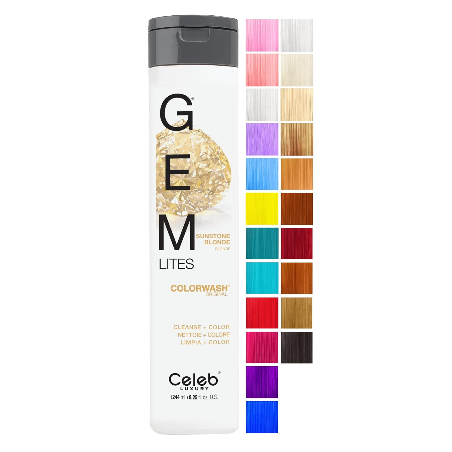Celeb Luxury Gem Lites Colorwash, Professional Semi-Permanent Hair Color Depositing Shampoo, Sunstone