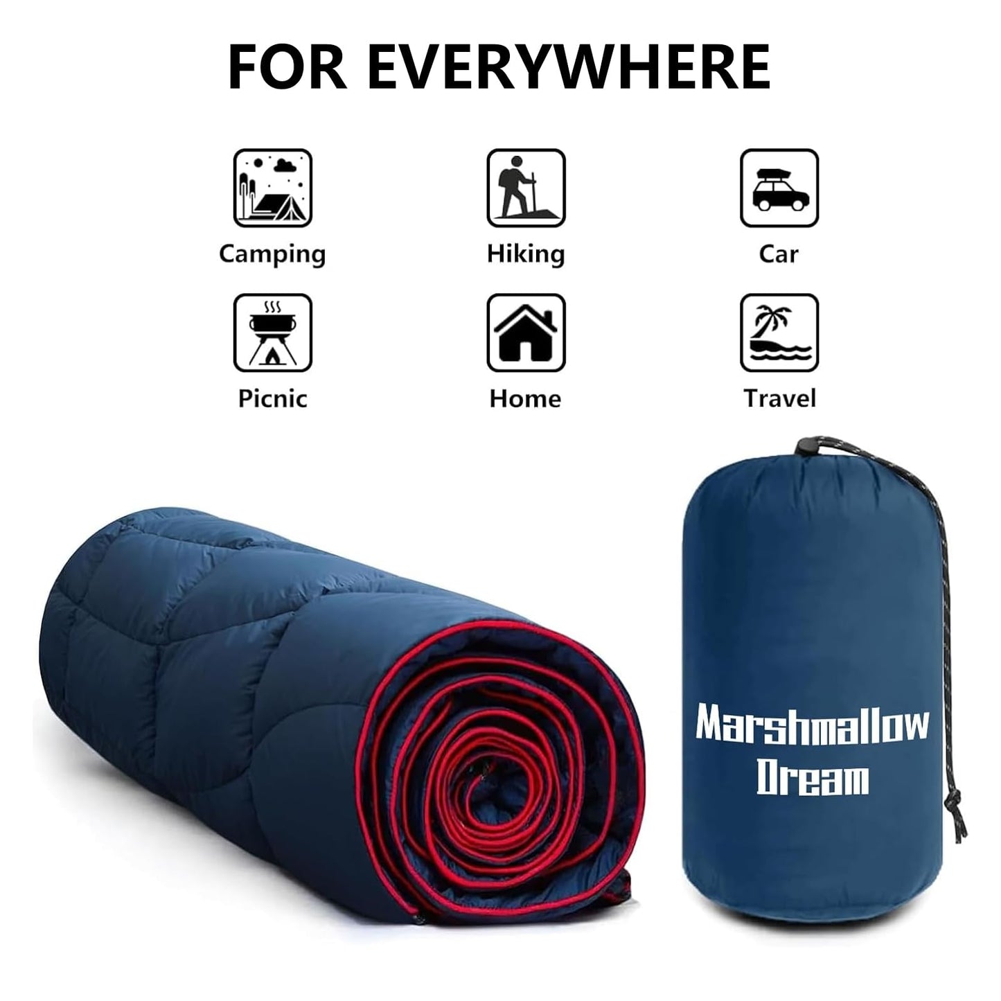marshmallow dream Camping Blanket, Packable Puffy Blanket Down Alternative Blanket Lightweight Windproof Water Resistant for Outdoors,Hiking, Backpacking,Beach,Car,Picnic,Stadium 39x55in
