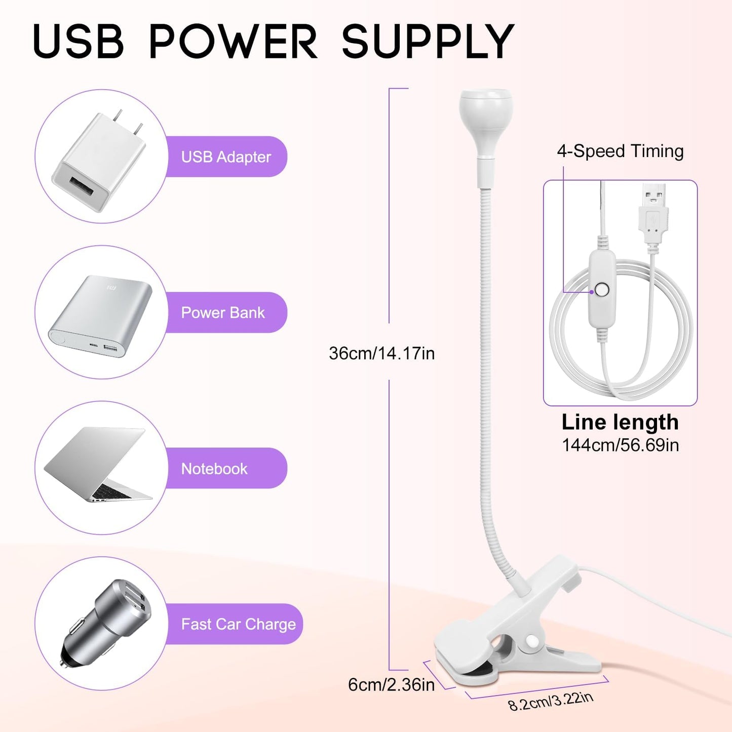 AORAEM LED Nail Lamps 3W Flexible Gooseneck Lamp Quicky Dry Nail Manicure Dryer Gel Polish Curing Light Plug Play Portable Flash Cure Light for Gel Nails Home DIY Professional Nail Tools White