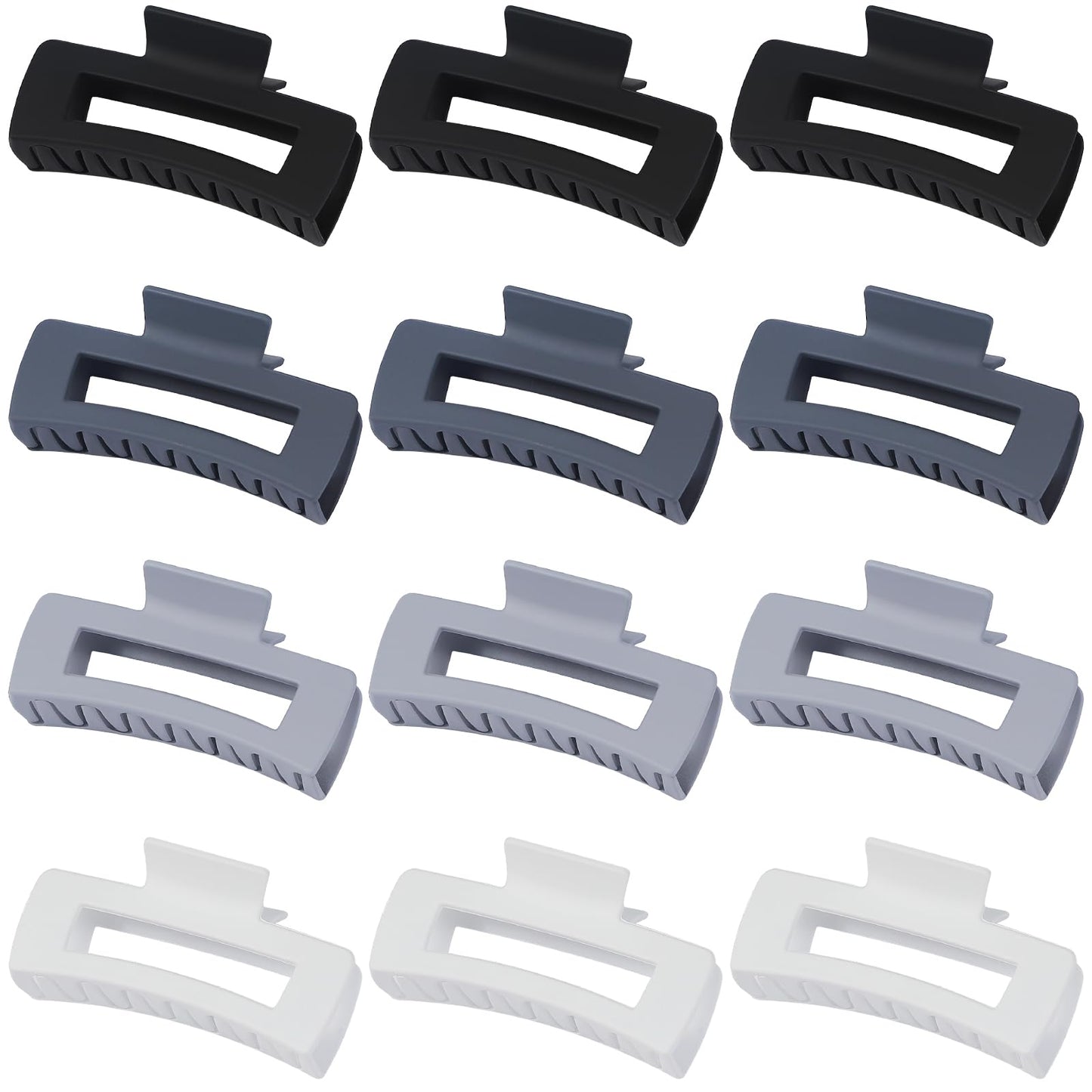 Sisiaipu 4.1 Inch Big Hair Clips 12 Pcs Large Hair Claw Clips for Thick Hair Square Claw Clips Bulk Hair Accessories for women and Girls - Grey