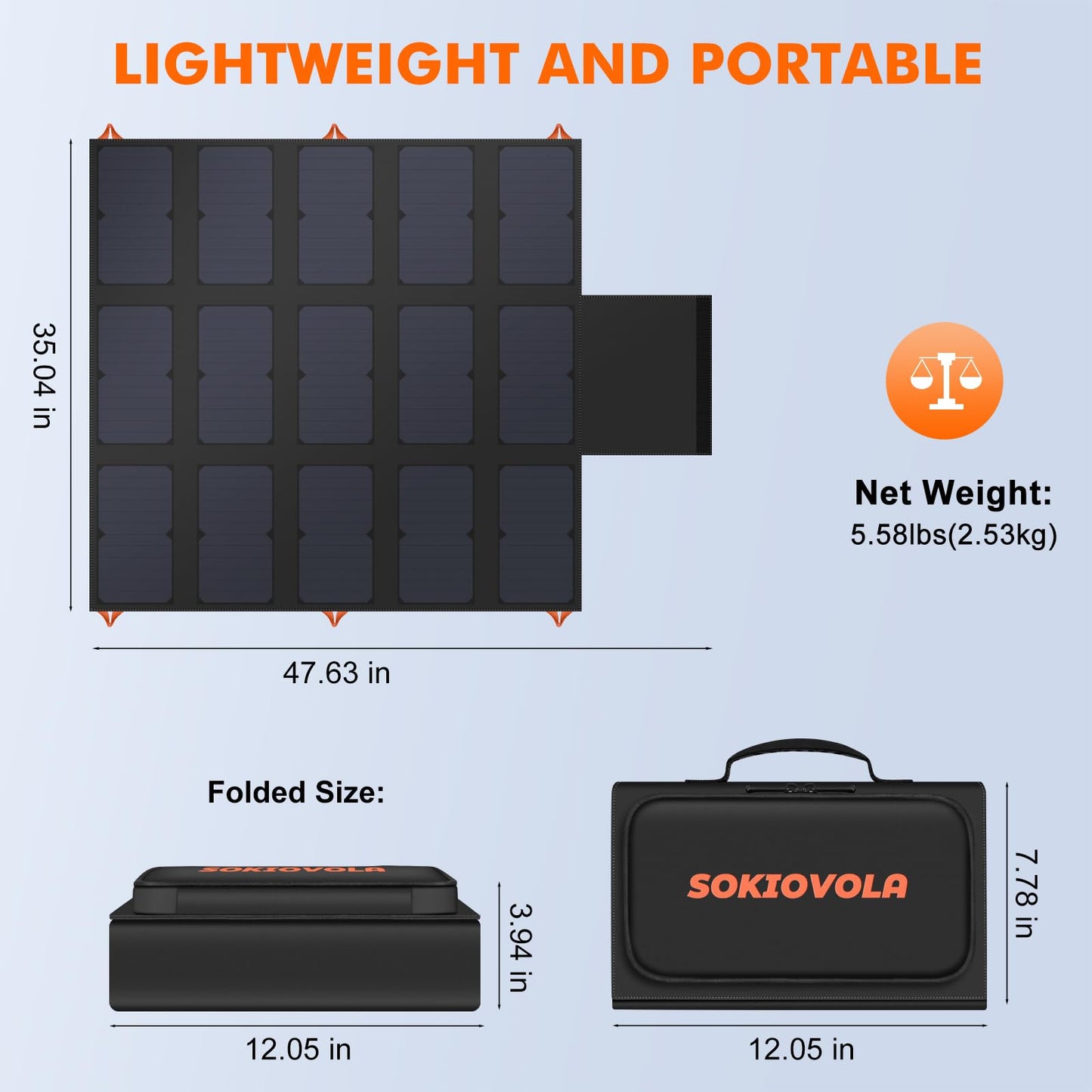 SOKIOVOLA 100W Portable Foldable Solar Panel 20V Portable Solar Charger with QC3.0 USB-A & Type-C Output IP68 Waterproof for Cell Phones Camera Outdoor Camping RV Hiking Travel Small Power Station