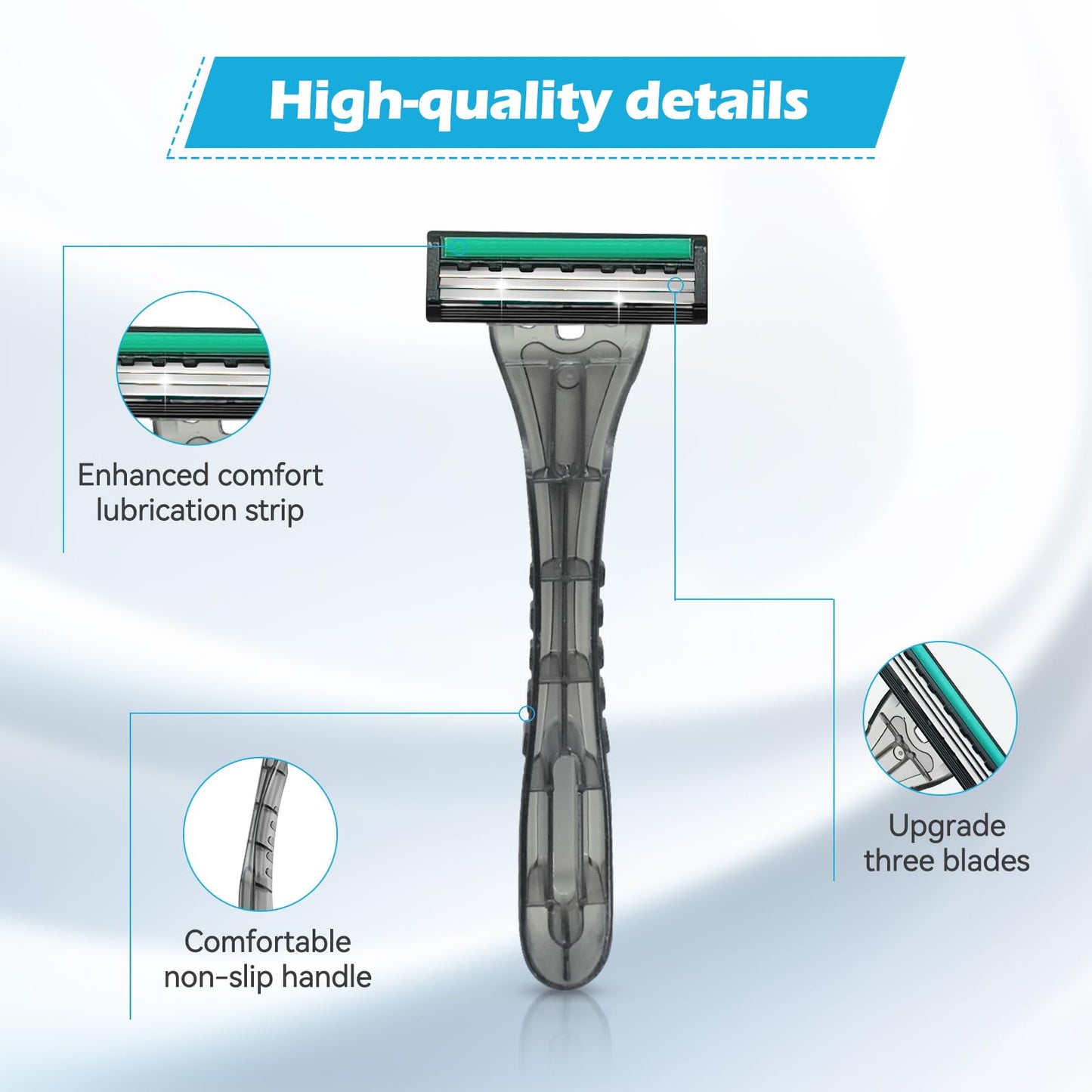 (200 Pcs) Kheoxusa 3 Blade Disposable Razor,Three Blade Disposable Razors,Triple Blade Disposable Razors,Disposable Razors Individually Wrapped,Disposable Razors for Hotel, Airbnb,Homeless,Travel-Grey