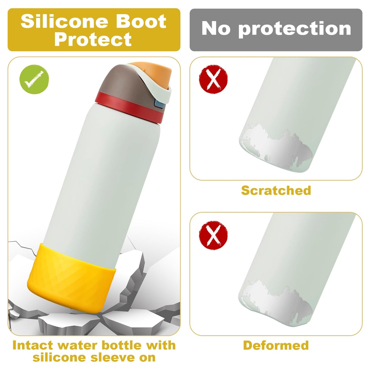 Alwenid 2PCS Silicone Water Bottle Boot for Owala 40 Oz, Anti-Slip Protective Sleeve Bottom Bumper Protector for FreeSip, Twist, and Flip Stainless Steel Water Bottles (Yellow)