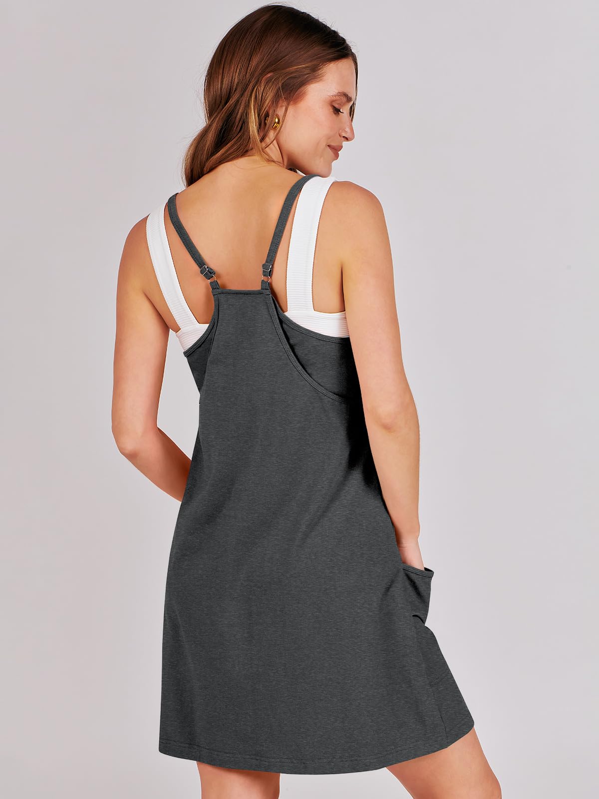 ANRABESS Women Summer Mini Romper Dress Workout Tennis Active Sports Athleisure Outfits built in Shorts Trendy Vacation Deep Gray X-Smal
