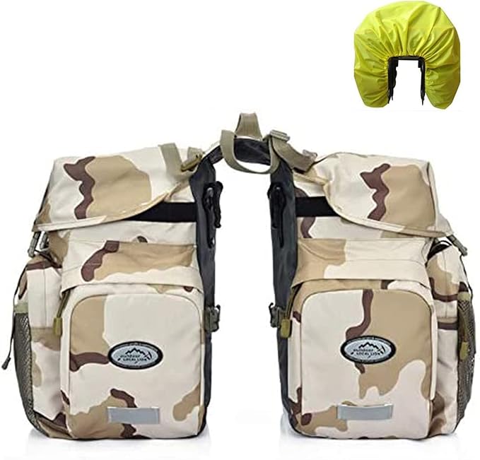 ZTZ 50L Panniers Bike Bags, Waterproof Bike Panniers Made of High-Density 600D Polyester for Durable Use, Bike Saddle Bag come with Reflective Trim and Rain Cover, Easy Organize