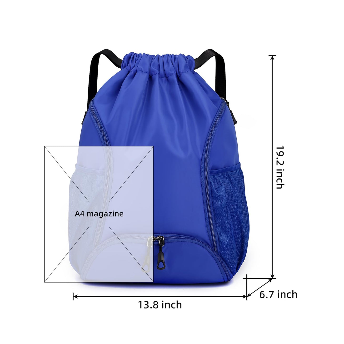 Valleycomfy Sports Gym Bag Drawstring Backpack with Shoes Basketball Bag and Two Water Bottle Holder,Drawstring Backpack for Beach, Pool and Travel,Sapphire Blue