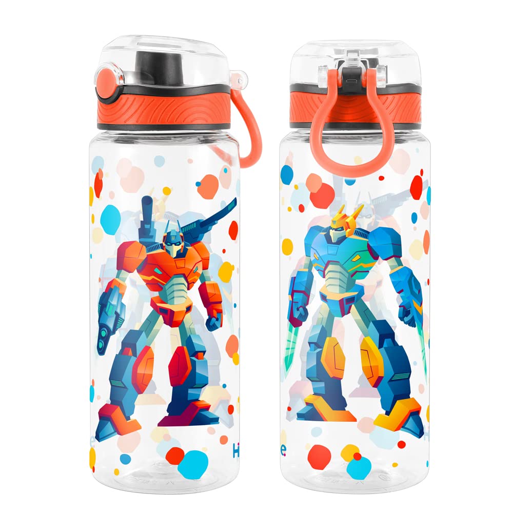 Cute Water Bottle for School Kids Girls, BPA FREE Tritan & Leak Proof & Easy Clean & Carry Handle, 23oz/ 680ml (Robot)