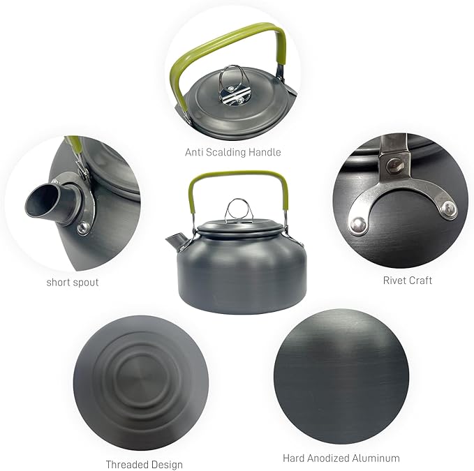 0.8L Camping Kettle, Hard-Anodized Aluminum Portable Campfire Kettle for Open Fire, Outdoor Camp Tea Coffee Pot for Stove Top, Backpacking, Hiking, Picnic and Traveling