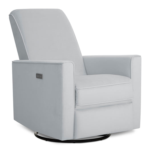 Evolur Harlow Deluxe Upholstered Plush Seating Glide Rocker, Swivel, Power Recliner with USB Port, Greenguard Gold Certified, Glider Chair for Nursery in Misty Grey