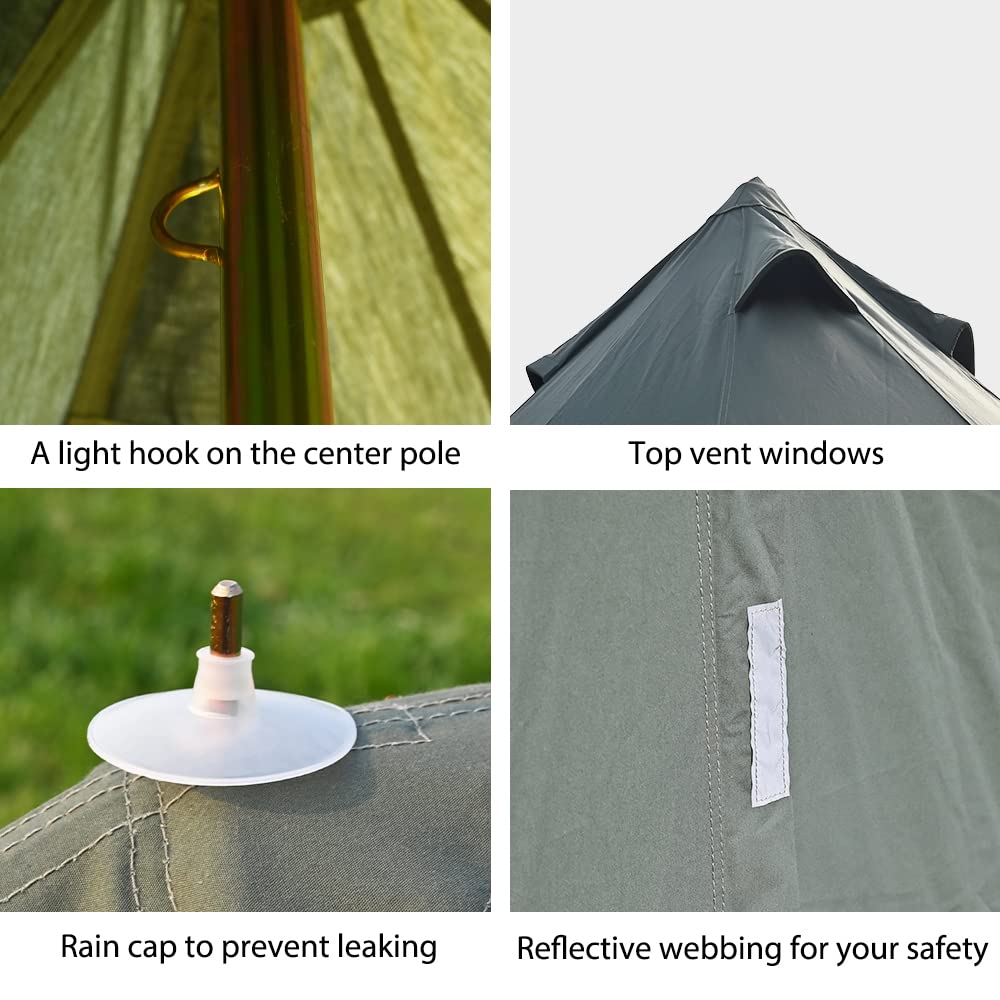 WaldZimmer Canvas Bell Tent 10ft Green with Stove Jack and Zipped Removable Floor, Luxury Outdoor Glamping Yurt Cotton Tent for Family Truck Car Camping Hunting Party