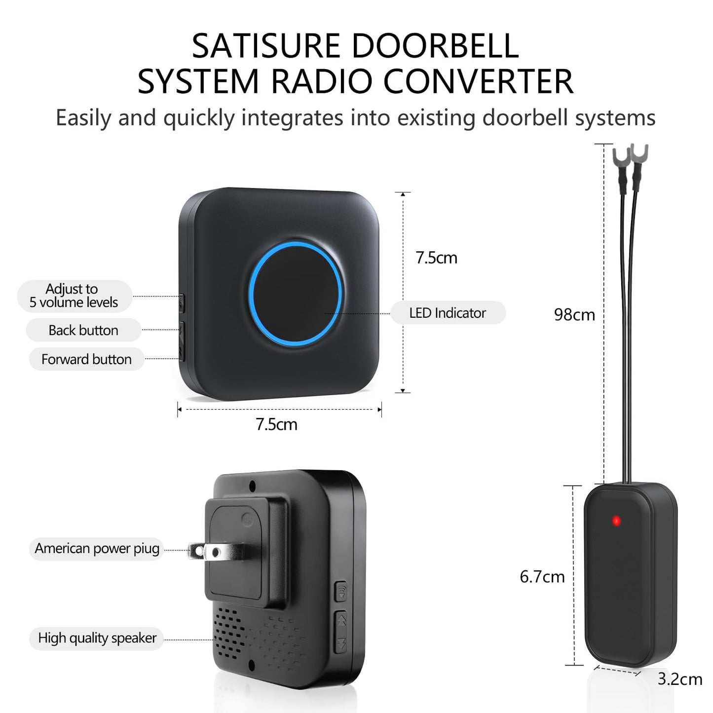 Satisure Wireless Doorbell Chime Video Doorbell Extender - Compatible with Blink Video Doorbell and Blink Video Doorbell (2nd Gen) (1 Video Doorbell Extender 1 Receiver)