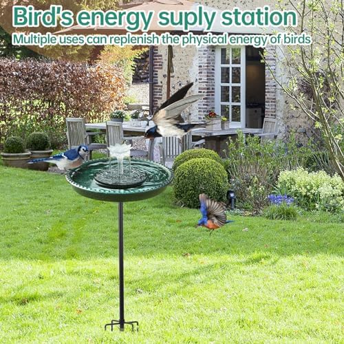 Solar Powered Bird Bath with Fountains for Hummingbirds,Stable Stylish Design with 5-Prong Base Stake Plastic Bird Bath for Outside Lawn Patio Yard Garden