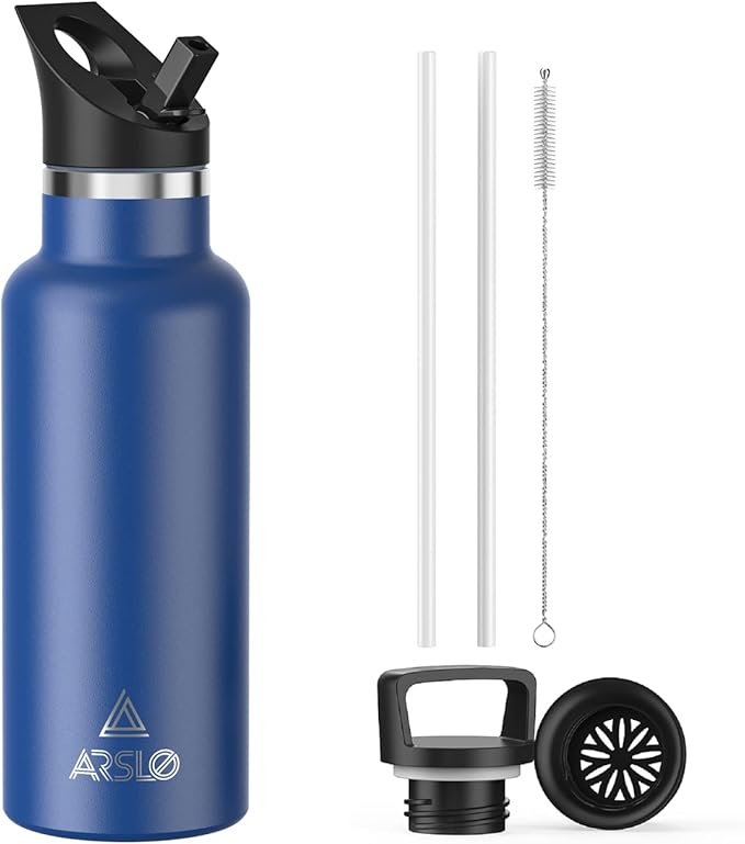 Stainless Steel Double Wall Water Bottles 17oz, Vacuum Insulated Bottle With Straw Lid, Insulated Water Bottle Keeps Water Cold for 24 Hours, Hot for 12 Hours, Hiking, Sports