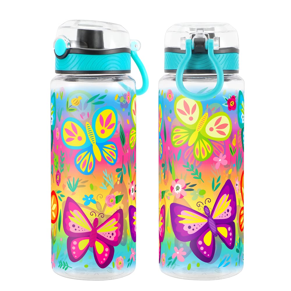 Cute Water Bottle for School Kids Girls, BPA FREE Tritan & Leak Proof & Easy Clean & Carry Handle, 23oz/ 680ml - Butterfly