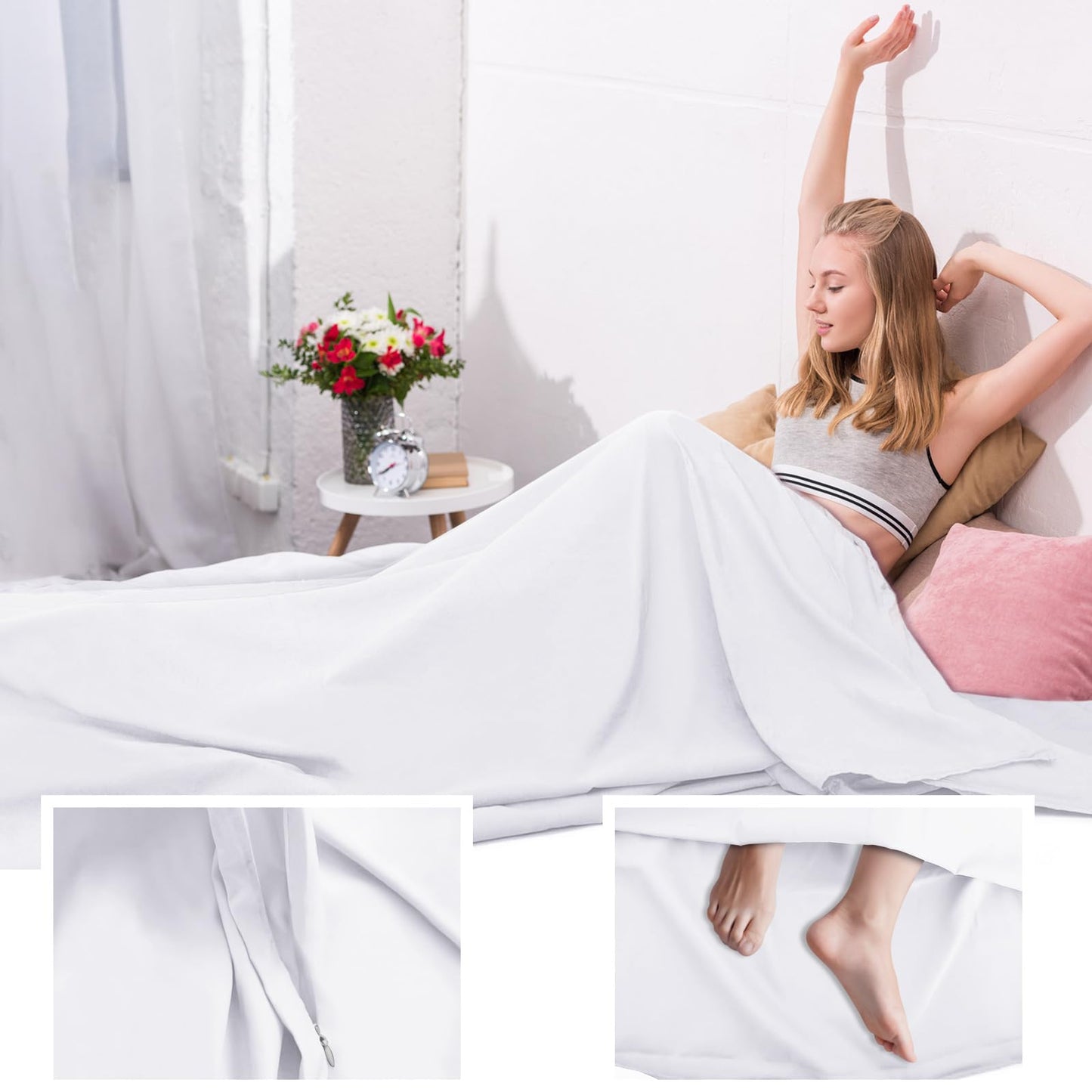 BREENHILL Sleeping Bag Liner,Camping Sheets & Travel Sheet, Hostels & Traveling Adult Sleep Sack for Backpacking, Hotels Lightweight Single & Double Camping Sleeping Bag Liners White