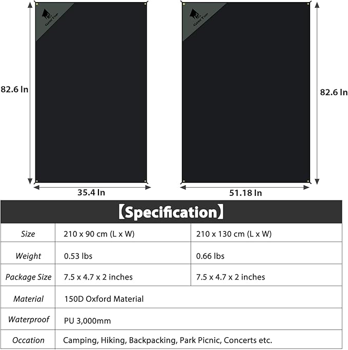 GEERTOP Ultralight Tent Footprint PU 3000 Waterproof Camping Tent Tarp with Drawstring Carrying Bag Ground Sheet Mat for Camping Hiking Backpacking Outdoor Picnic