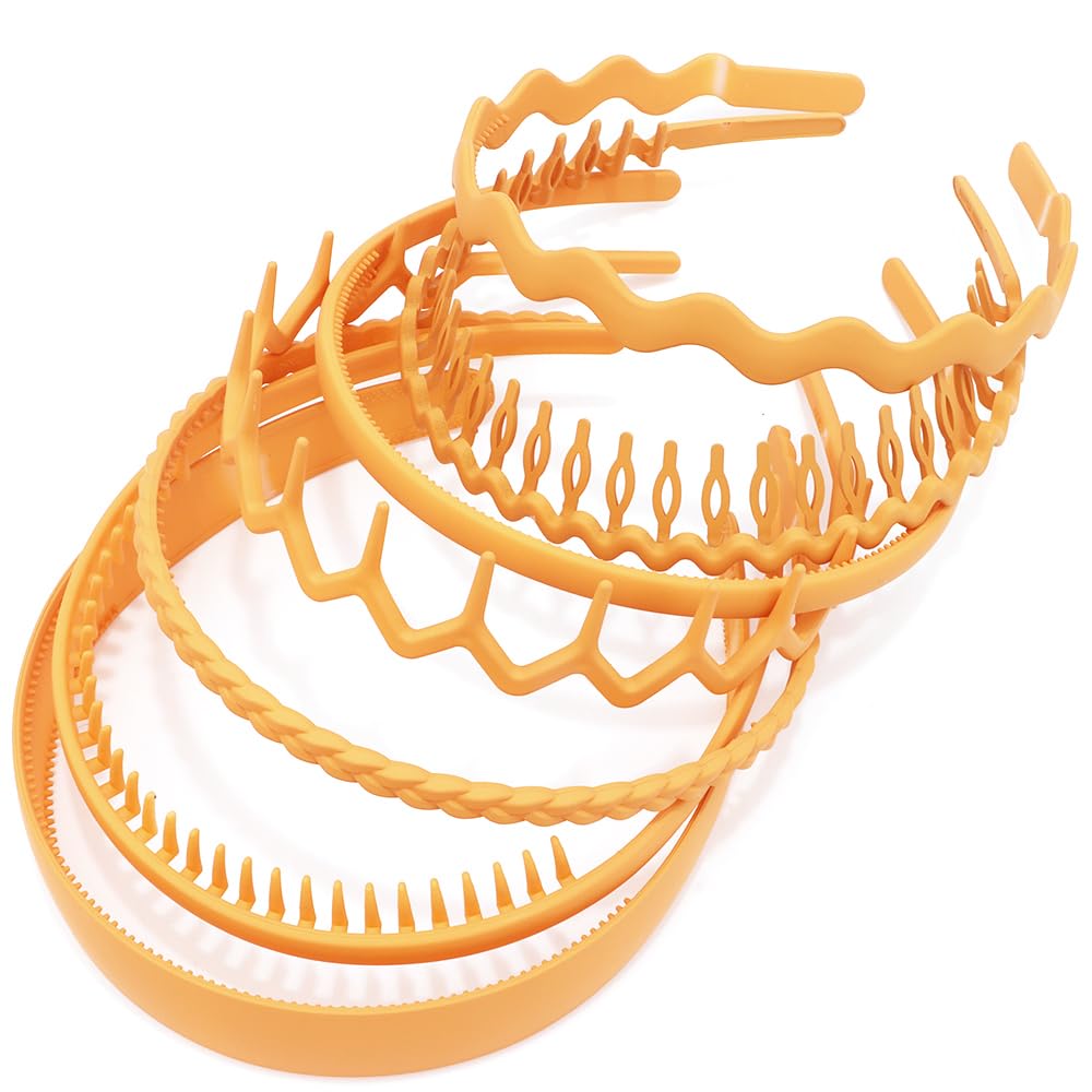 AHONEY 7 Pack Yellow Headbands for Women Girls Headbands with Teeth Non Slip Hairbands for Women's Hair Accessories Comb Headband Diademas Para Mujer (Yellow)
