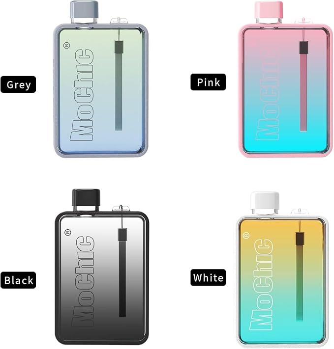 MOCHIC CUP Mochic 13oz Portable Water Flask Flat Water Bottle for Purse Mug BPA Free A5 Slim Square Water Bottle Flask Leak Proof Plastic Flask Bottle for Travel (Gradient Grey)