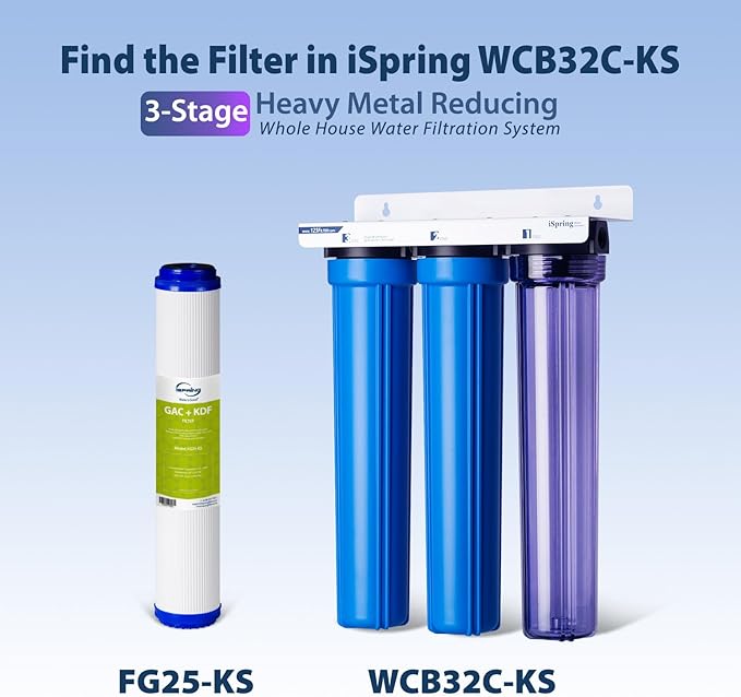 iSpring FG25-KS 2.5” x 20” Lead, Chlorine, Chloramine, PFAS Reducing Whole House Water Filter, Fits iSpring WCB32 Series