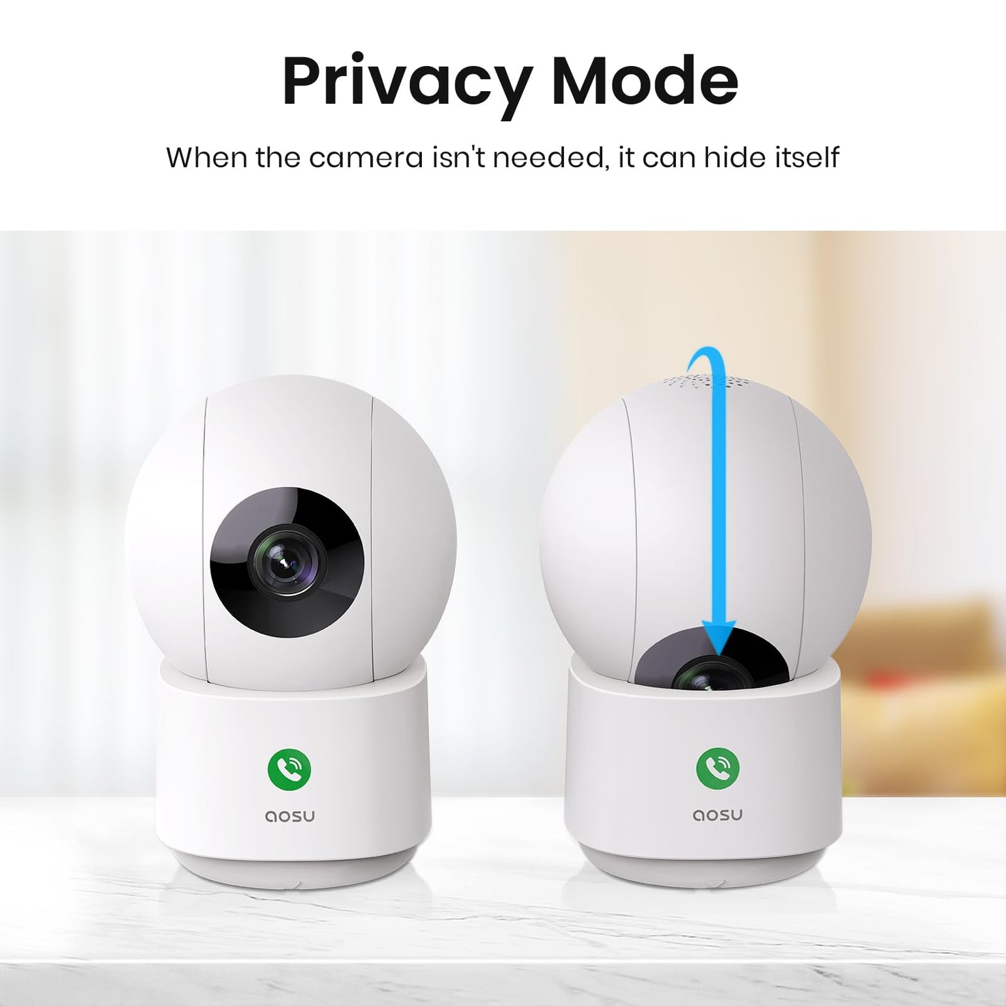 AOSU 4MP Security Camera Indoor, 2.5K Baby Monitor Pet Camera 360° for Home Security, WiFi Camera with 5/2.4 GHz Wi-Fi, One-Touch Call, Smart Motion Tracking, IR Night Vision, Compatible with Alexa