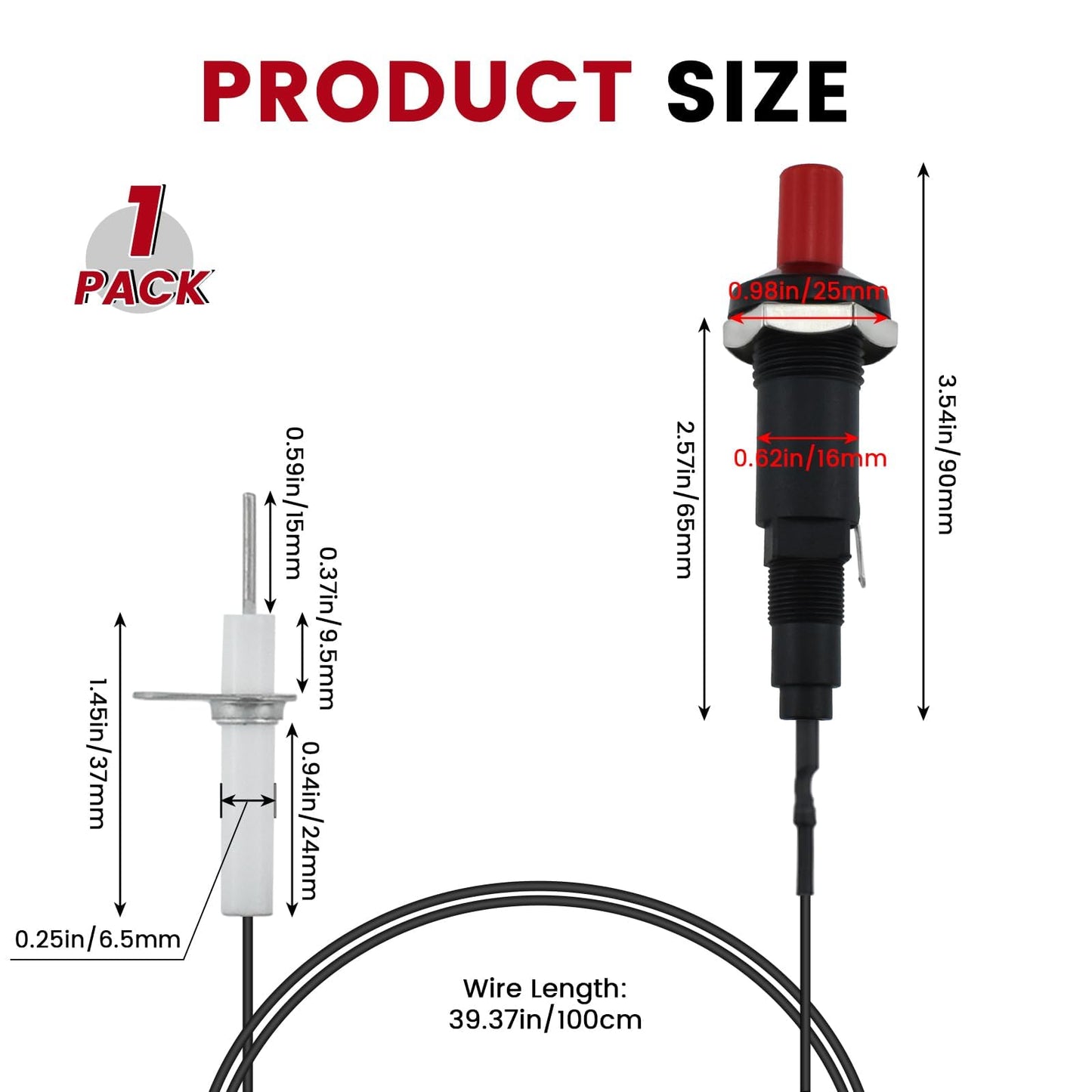 Aifeier ET Piezo Spark Ignition, Propane Push Button Piezo Igniter Kit with Threaded Ceramic Electrode lgniter Fit for Gas Fireplace, Oven, Heater, Kitchen lgniter (1 Pack)
