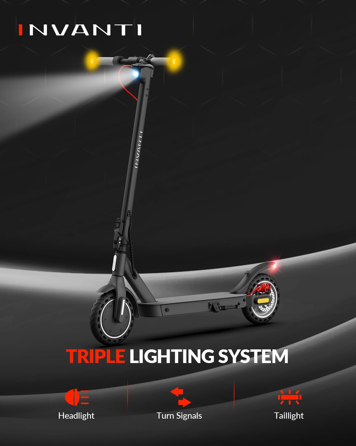 INVANTI E30 Electric Scooter, 350W Motor, 20Miles Range & 18 MPH, Turn Signals, Smart APP, 8.5" Solid Tires, Foldable Commuter Electric Scooter with Rear Suspension and Dual Brakes for Adults and Teen