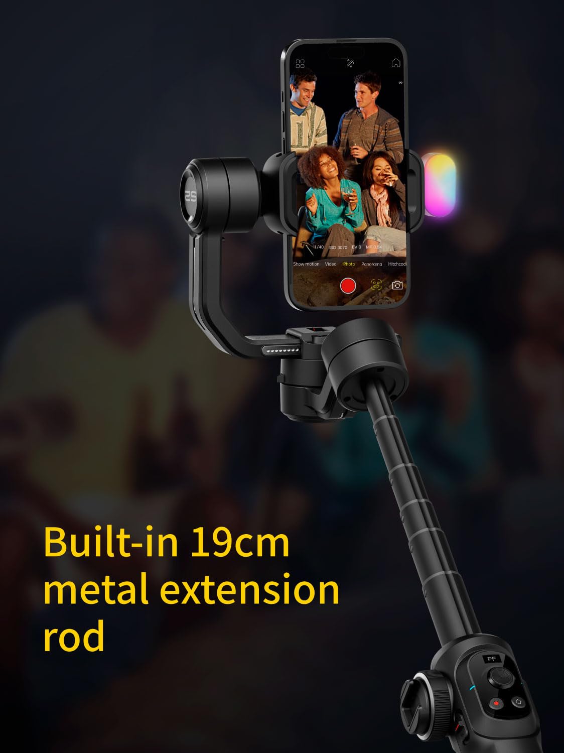 AOCHUAN Gimbal Stabilizer for Smartphone, Phone Gimbal w/8" Extension Rod, Profession 3-Axis Stabilizer w/RGB Magnetic Fill Light for Video Recording, Compatible w/iPhone/Andriod-Smart S2 Kit