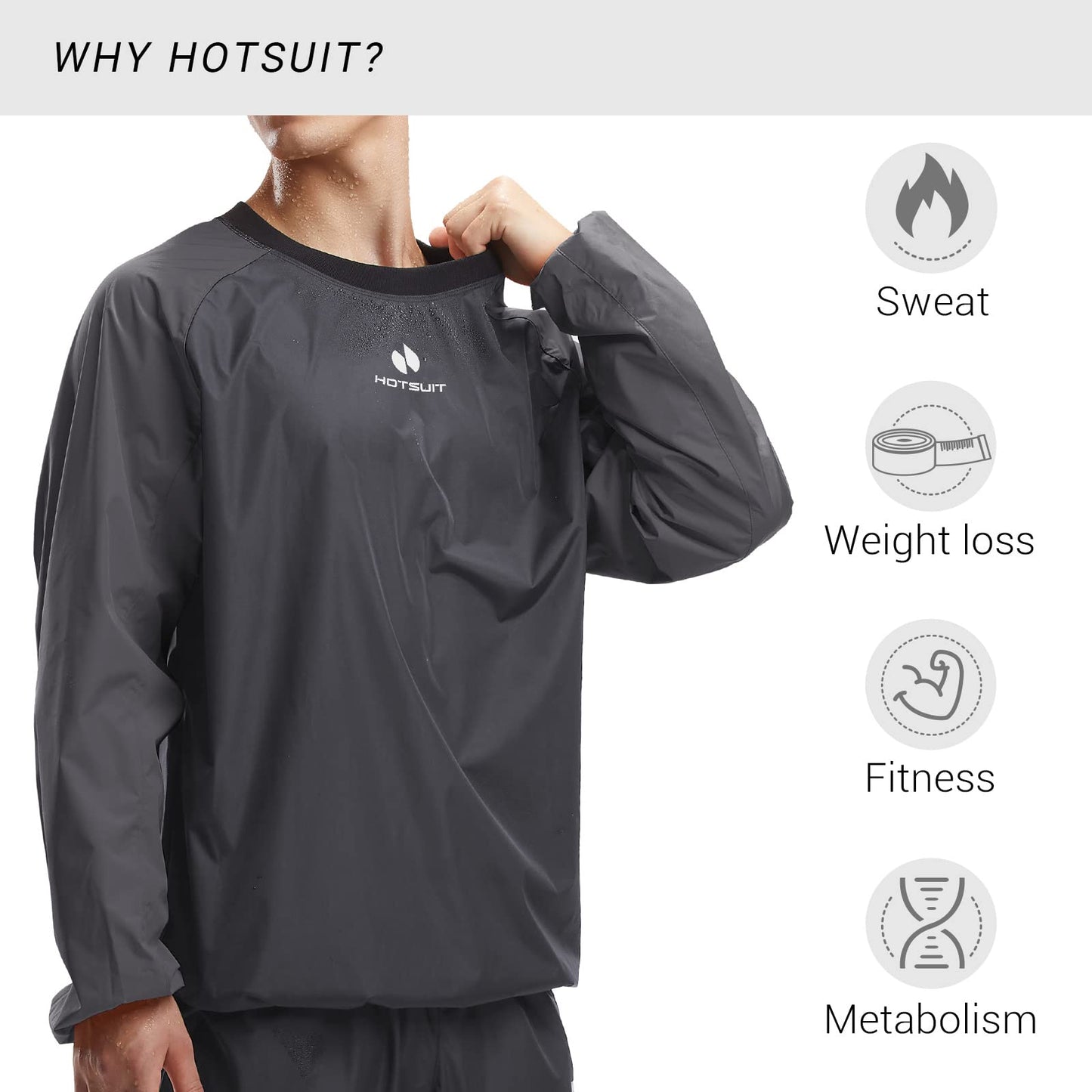 HOTSUIT Men's Sauna Suit Jacket Anti Rip Gym Workout Pullover Sauna Sweat Jacket, Grey, S
