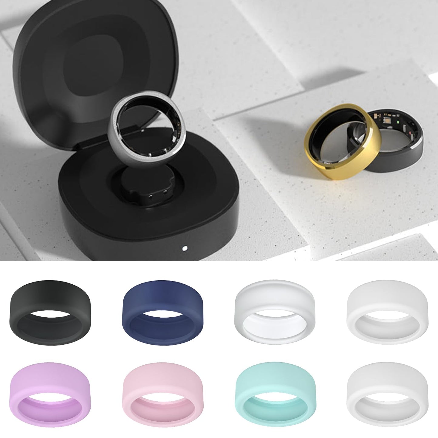Wawoday Silicone Ring Protector Compatible with Oura Ring/Ringconn Ring Case, Elastic Ring Cover for Smart Ring Working Out (S (6/7/8/9/10), Clear)