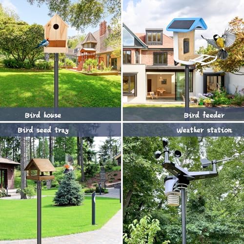 Gtongoko Smart Bird Feeder Pole 110 Inch Bluebird House Pole for Outdoors Weather Station Heavy Duty Metal Mounting Kit Adjustable Bird Feeder Stand Black