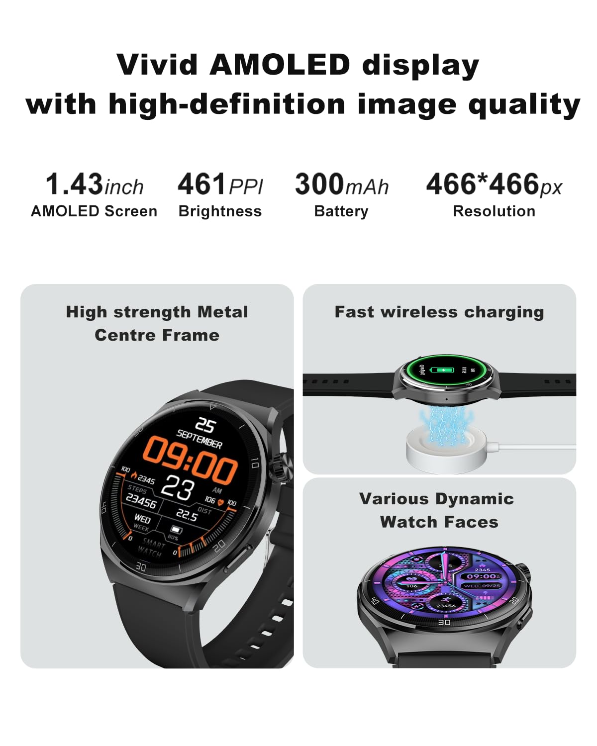 AMOLED Smart Watches for Men Women Fitness Tracker Watch Smartwatch for Android Phones/iPhone Compatible 1.43" HD Mens Watch with SOS ChatGpt AI Voice Heart Rate Sleep Female Cycle IP68 Waterproof