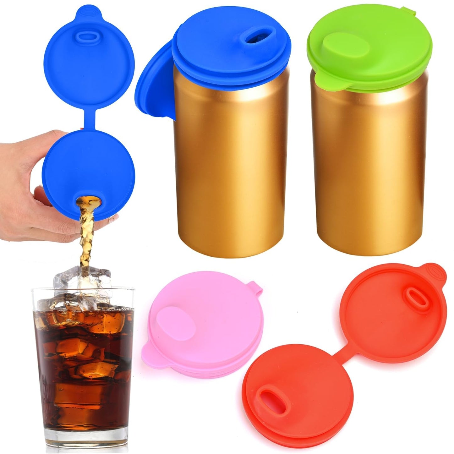 Gdabuzz 4 Pack Silicone Soda Can Cover Lids,Silicone Canning Lids,Soda Can Lids,Beverage Can Covers Reusable Protector For Soda, Beer, Drink, Juice, Coke, Fits Standard Cans(ST-1)