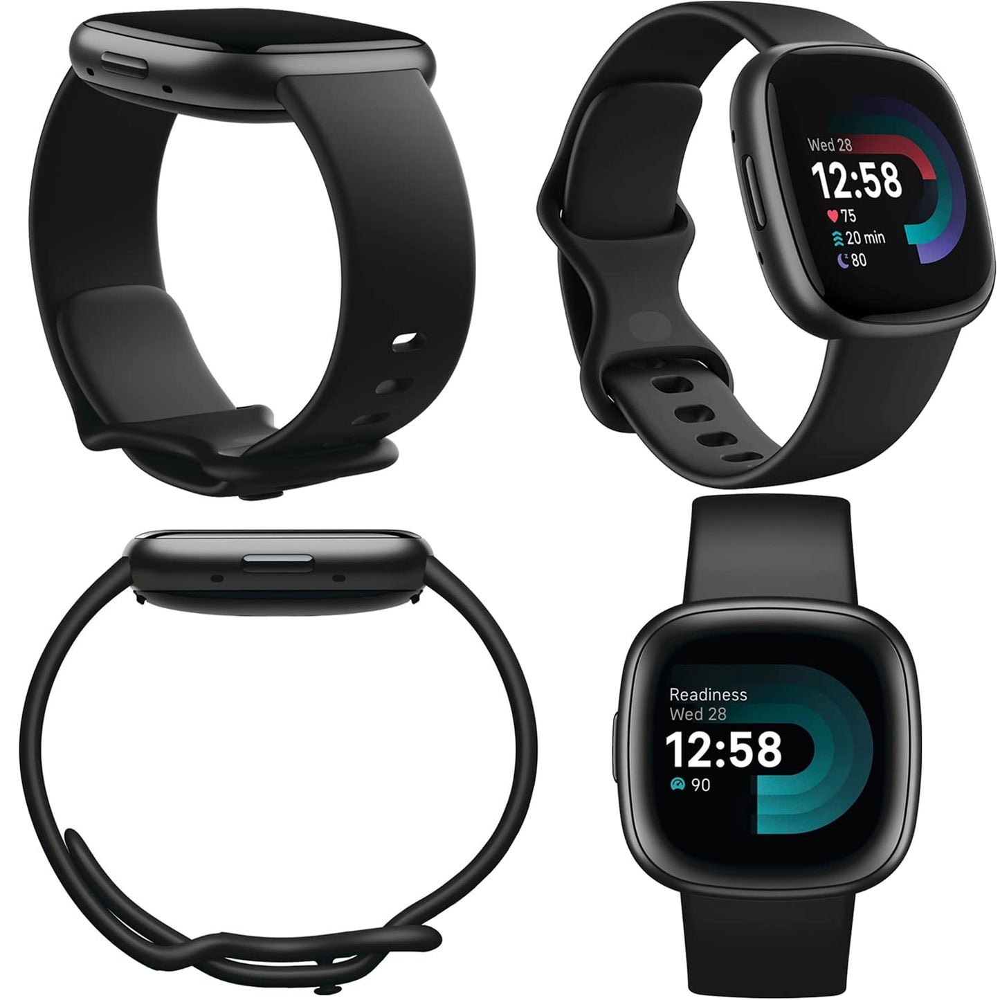 Fitbit Versa 4 Health and Fitness Smart Watch (Black/Graphite) with Built-in GPS, 6 Day Battery Life, S & L Bands, Bundle with 3.3foot Charge Cable, Wall Adapter, Screen Protectors & PremGear Cloth