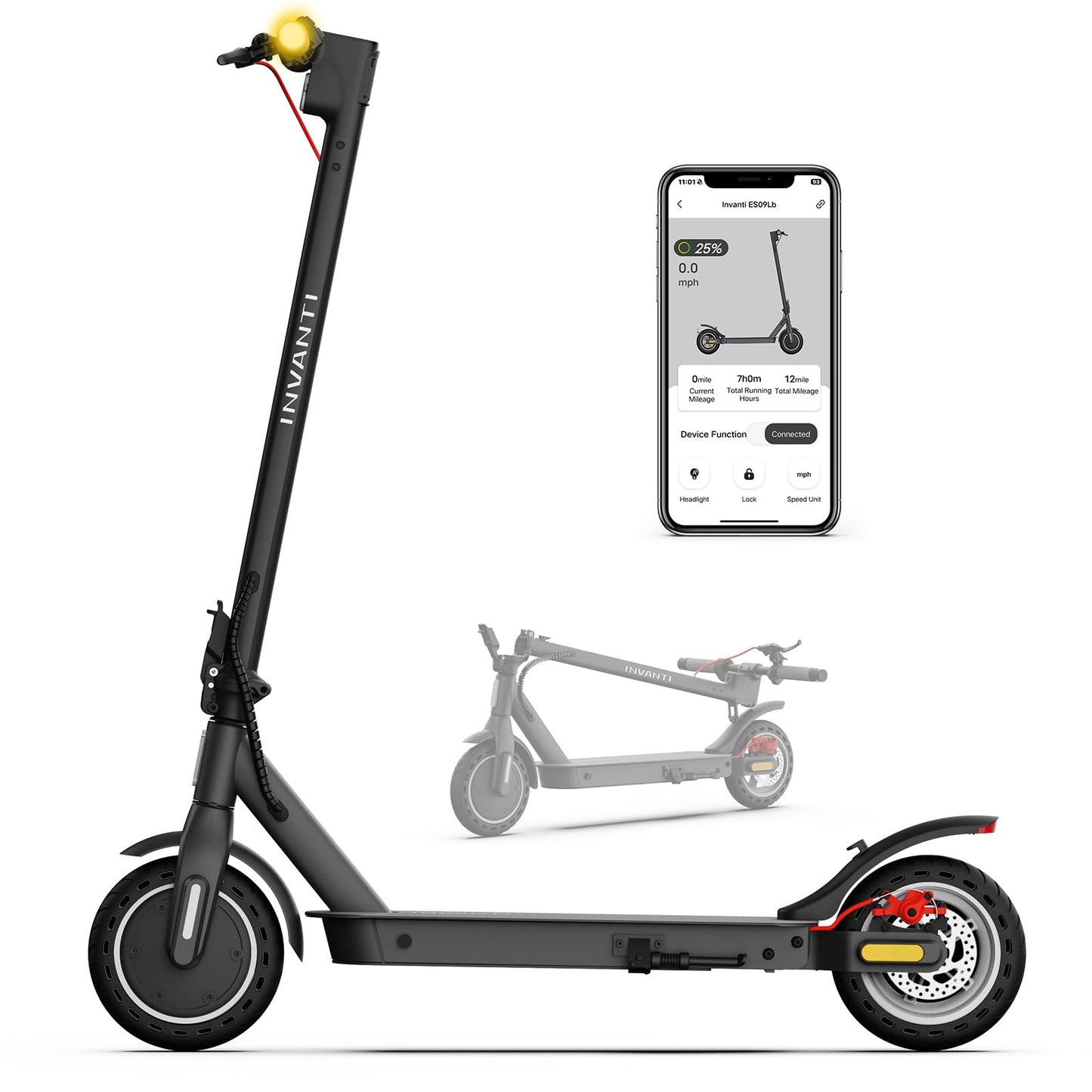 INVANTI E30 Electric Scooter, 350W Motor, 20Miles Range & 18 MPH, Turn Signals, Smart APP, 8.5" Solid Tires, Foldable Commuter Electric Scooter with Rear Suspension and Dual Brakes for Adults and Teen