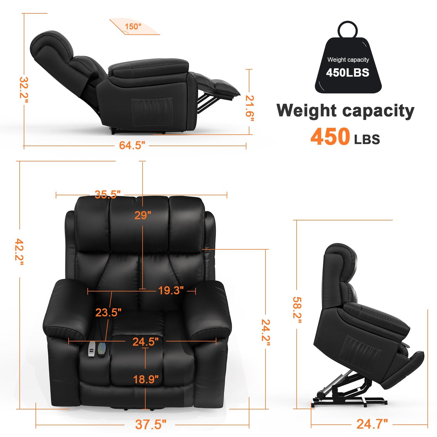 YONISEE Oversized Lift Chairs Recliner for Elderly with Massage and Heat, Overstuffed Wide Recliners, Recliner Chairs for Adults, Heavy Duty and Safety Motion with 2 Concealed Cup Holders, USB Ports