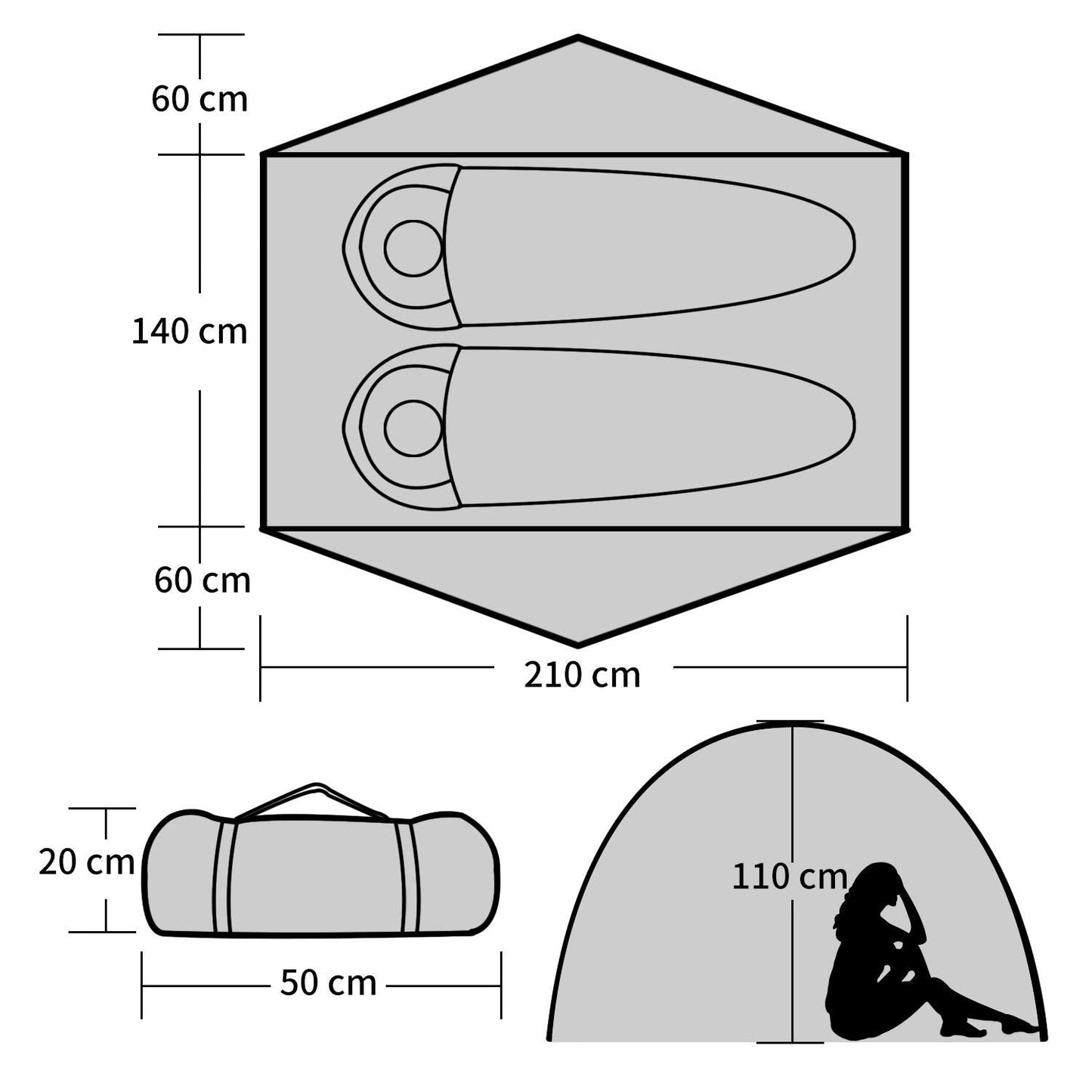 BISINNA 2 Person Camping Tent Outdoor Lightweight Waterproof Easy Setup Two Doors 3 Season Double Layer Large Space Backpacking Tent for Camping Backpacking Hiking Travelling Hunting