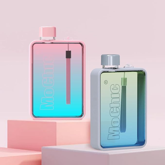 MOCHIC CUP Mochic 13oz Portable Water Flask Flat Water Bottle for Purse Mug BPA Free A5 Slim Square Water Bottle Flask Leak Proof Plastic Flask Bottle for Travel (Gradient Grey)