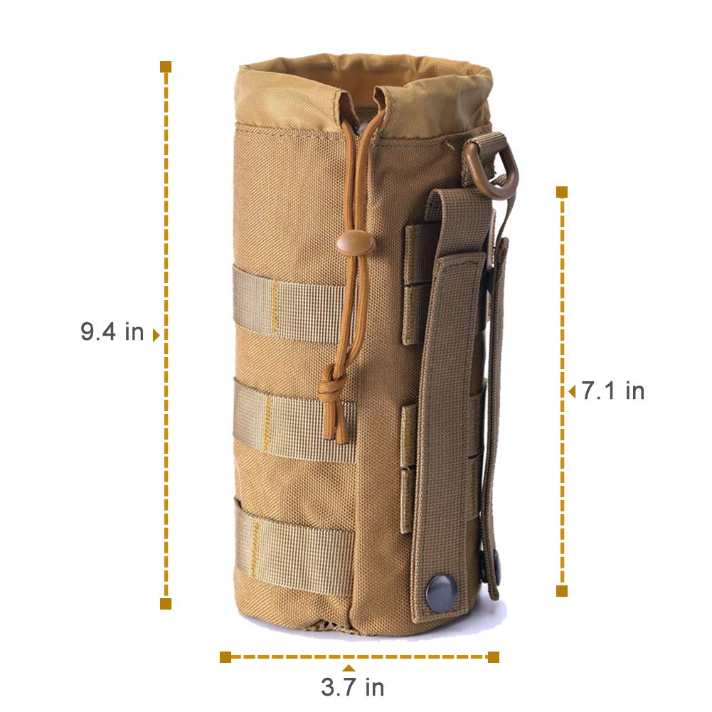 Upgraded Sports Water Bottles Pouch Bag, Tactical Drawstring Molle Water Bottle Holder Tactical Pouches, Travel Mesh Water Bottle Bag Tactical Hydration Carrier (Tan-1Pack)