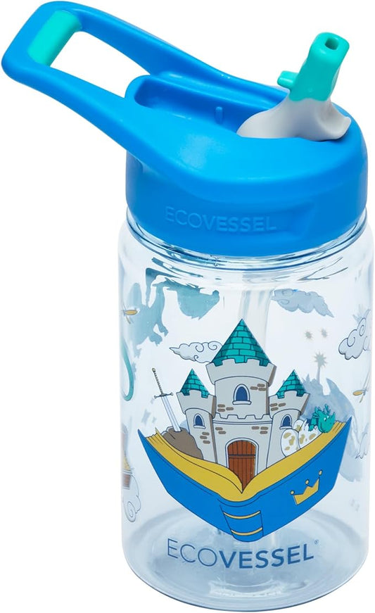 EcoVessel SPLASH Tritan Plastic Kids Water Bottle with Straw, Leak Proof Flip Top Lid, and Carry Handle Kids Cups Sports Water Bottle Sippy Cups 12 oz (Storybook)